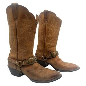 Ariat Heritage Harness Cowboy Boots Distressed Brown Leather Concho Womens 8.5 B
